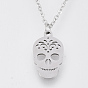 201 Stainless Steel Pendant Necklaces, with Cable Chains, Sugar Skull, For Mexico Holiday Day of the Dead