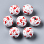 Painted Natural Wood European Beads, Large Hole Beads, Printed, Round with Cupid