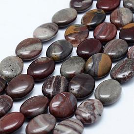 Natural Polychrome Jasper/Picasso Stone/Picasso Jasper Beads Strands, Flat Oval