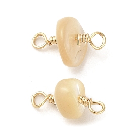 Natural Shell Nuggets Links Connector Charms, with Rack Plating Brass Double Loops