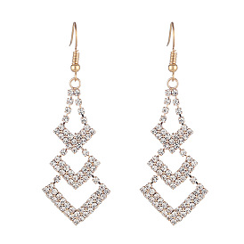 Geometric Earrings with Tassels, Rhinestones and Claw Chains for Fashionable Women