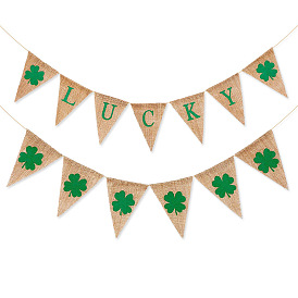 Saint Patrick's Day Theme Linen Flags, Triangle Hanging Banners, for Party Festival Home Decorations