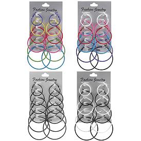 Fashionable Punk Rock Retro Earrings - Colorful Circles, 6 Pairs Set