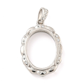 925 Sterling Silver Micro Pave Clear Cubic Zirconia Open Back Bezel Pendant Cabochon Settings, Oval