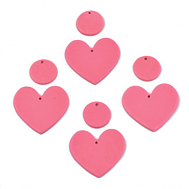 Handmade Polymer Clay Pendants, Heart & Flat Round