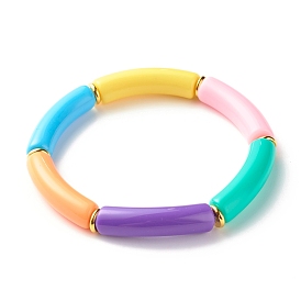 Candy Color Chunky Acrylic Curved Tube Beads Stretch Bracelet for Girl Women