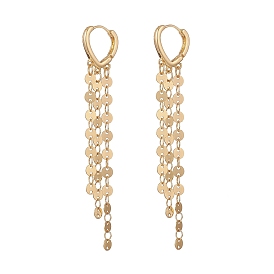 Brass Heart Huggie Hoop Earring, Rack Plating Handmade Flat Sequin Chain Tassel Dangle Earrings for Women