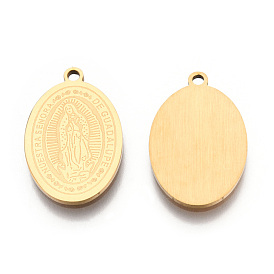 201 Stainless Steel Pendants, Oval Charm with Virgin Mary
