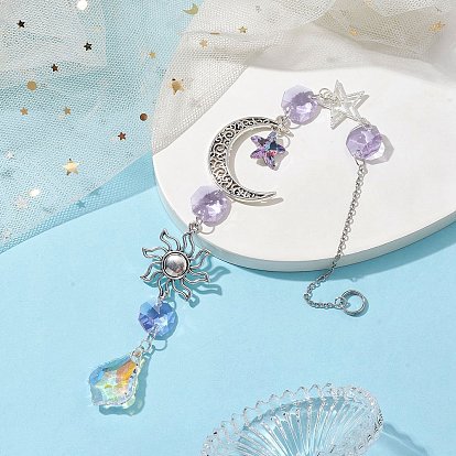 Glass Pendant Decorations, With Alloy Finding, Star with Moon