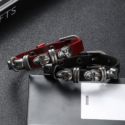 Коровьей шнур браслеты, браслеты из сплава с черепом и заклепками