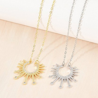 Collares con colgante de sol de latón con microengaste de circonitas cúbicas transparentes, sin plomo y cadmio, chapado en rack, larga duración plateado