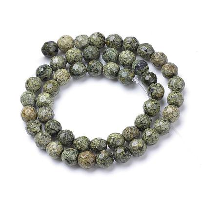 Natural Serpentine/Green Lace Stone Bead Strands, Faceted Round