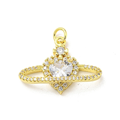 Brass Micro Pave Cubic Zirconia Pendants, Cadmium Free & Lead Free, Heart