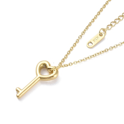 Heart Key Pendant Necklaces, with 304 Stainless Steel Cable Chains
