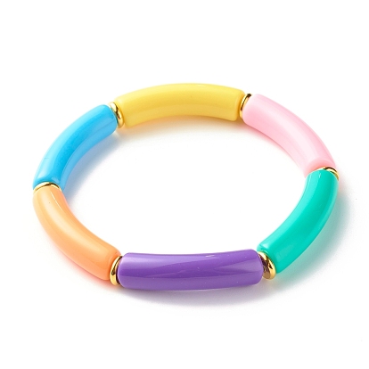 Candy Color Chunky Acrylic Curved Tube Beads Stretch Bracelet for Girl Women