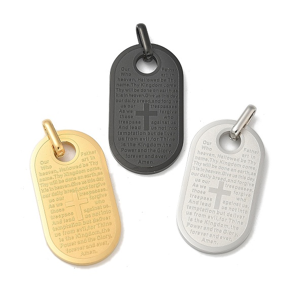 Вакуумное покрытие pvd 304 подвески из нержавеющей стали, овал с крестом и словом-талисманом