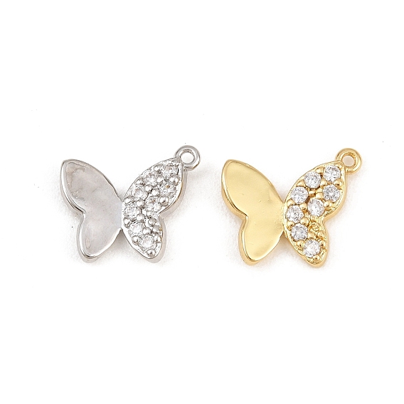 Brass Micro Pave Clear Cubic Zirconia Pendants, Butterfly Charms, Rack Plating, Long-Lasting Plated, Lead Free & Cadmium Free