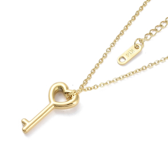 Heart Key Pendant Necklaces, with 304 Stainless Steel Cable Chains