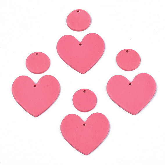 Handmade Polymer Clay Pendants, Heart & Flat Round