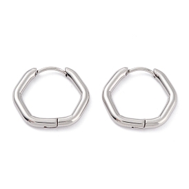 201 Stainless Steel Hoop Earrings, with 316 Surgical Stainless Steel Pin, Hexagon