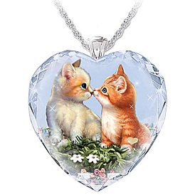 Alloy Pendant Necklaces, Heart with Cat