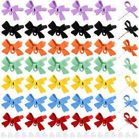 42pcs 7 couleurs alliage boucles d'oreilles à tige, avec 925 épingles et boucle en argent sterling, bowknot