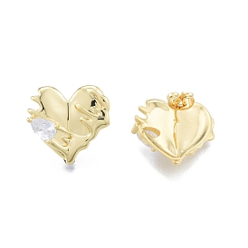 Серьги-гвоздики в форме сердца из прозрачного кубического циркония, украшения из латуни для женщин