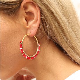 Boucles d'oreilles créoles géométriques en perles miyuki bohème pour femmes - bijoux de mode faits à la main