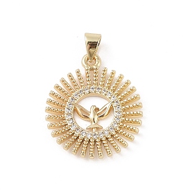 Brass Micro Pave Cubic Zirconia Pendants, Real 18K Gold Plated, Bird