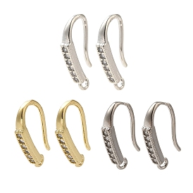 Rack Plating Brass Micro Pave Clear Cubic Zirconia Earring Hooks, Ear Wire, Long-Lasting Plated, Lead Free & Cadmium Free