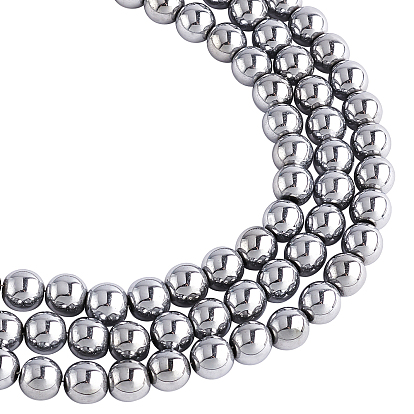 3 Strands Non-magnetic Synthetic Hematite Beads Strands, Beads Strands, Grade A, Round