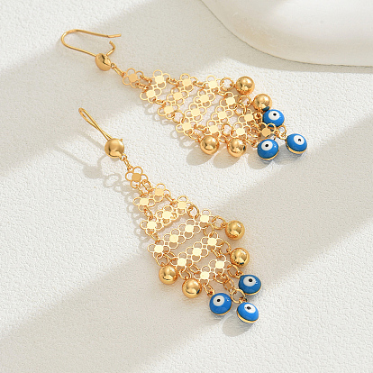 Латунные эмалевые серьги-подвески с кисточками от сглаза