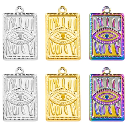 304 Stainless Steel Pendant Rhinestone Setting, Rectangle with Eye