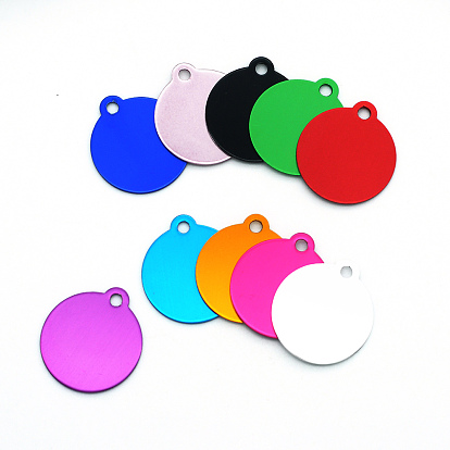 Colored Aluminum Pendants, Laser Cut, Double Sided Dog Pet Name Phone Number ID Tag Charm, Flat Round