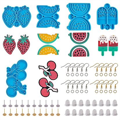 5pcs moules en silicone pendentif bricolage, moules de résine, pour la résine UV, fabrication de bijoux en résine époxy, 20 crochets de boucle d'oreille en fer et 40 écrous d'oreille en plastique et 20 goujon d'oreille en fer et 40 anneaux ouverts en fer