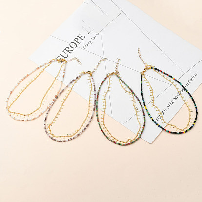 Double Layer Necklaces, with  Faceted Glass Beads, 304 Stainless Steel Lobster Claw Clasps, Brass Curb Chains & Charms, Golden