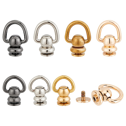 8Pcs 8 Style Brass 360 Degree Rotate Ball Post D Ring Screwback Rivets, for Phone Case DIY, DIY Leather Craft Purse Accessory