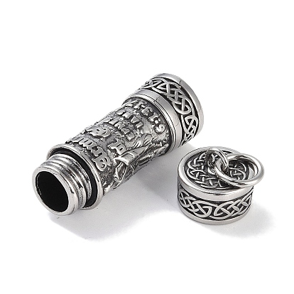 Openable 316 Surgical Stainless Steel Urn Ashes Pendants, with Jump Ring, Column Charm, Antique Silver