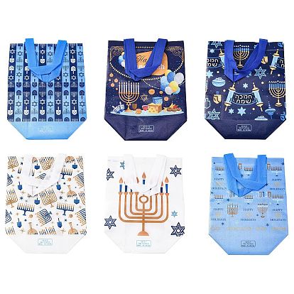 Нетканые многоразовые складные подарочные пакеты с ручкой на тему Хануки, портативная водонепроницаемая сумка для покупок для упаковки подарков, прямоугольные