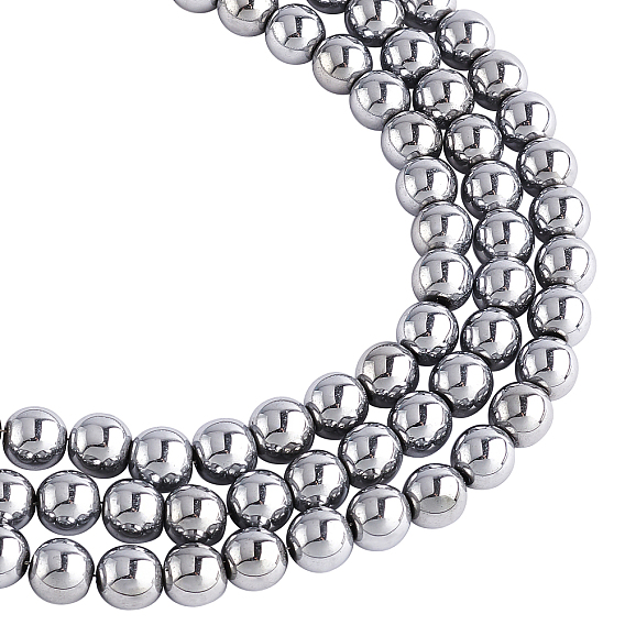 3 Strands Non-magnetic Synthetic Hematite Beads Strands, Beads Strands, Grade A, Round