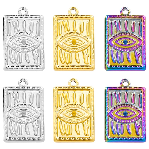 304 Stainless Steel Pendant Rhinestone Setting, Rectangle with Eye