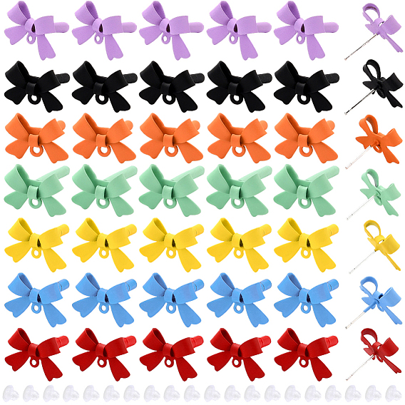 42Pcs 7 Colors Alloy Stud Earring Findings, with 925 Sterling Silver Pins and Loop, Bowknot