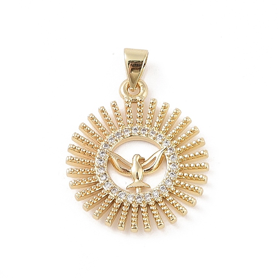 Brass Micro Pave Cubic Zirconia Pendants, Real 18K Gold Plated, Bird
