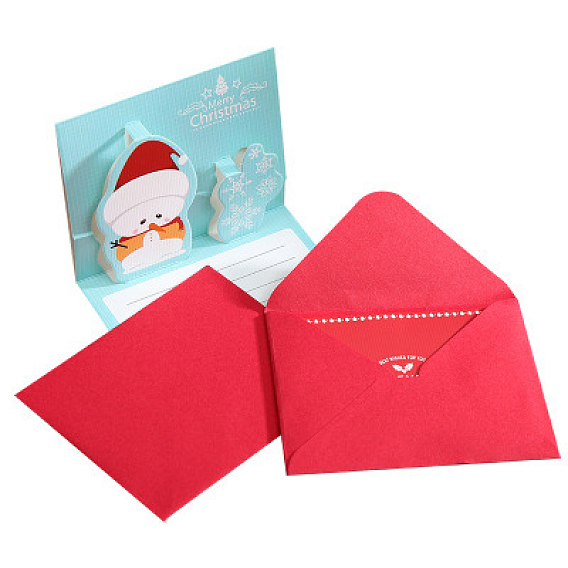 Christmas Theme 1Pc Paper Envelope and 1Pc 3D Pop Up Greeting Card Set