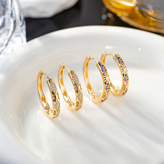 Латунные микро проложить серьги обруча кубического циркония, золотые