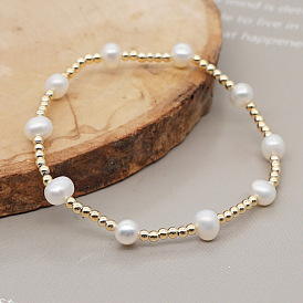 Baroque Natural Freshwater Pearl Gold Bead Bracelet for Women - European and American Fashionable Luxury Accessory