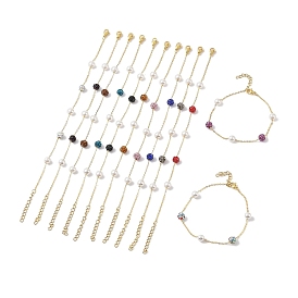 Bracelets à maillons ronds en pâte polymère avec strass et perles d'imitation de 1 mm, 6 bracelets chaîne câblée en acier inoxydable pour femmes, réel 304 k plaqué or