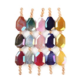 Electroplated Natural Agate Beads Strands, Dyed & Heated, Faceted, Nuggets, AB Color