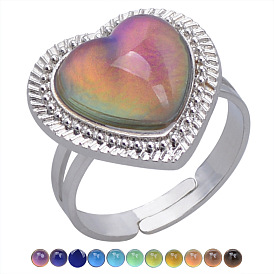 Anillo de estado de ánimo de corazón de acrílico, Cambio de temperatura color emoción sensación aleación anillo ajustable para mujer