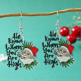 Cute Animal Christmas Santa Dangle Earrings, Platinum